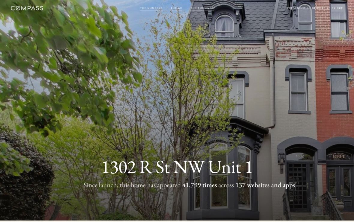 The live Traffic Report for 1302 R St NW Unit 1, showing the home and how many times it has appeared across websites and apps