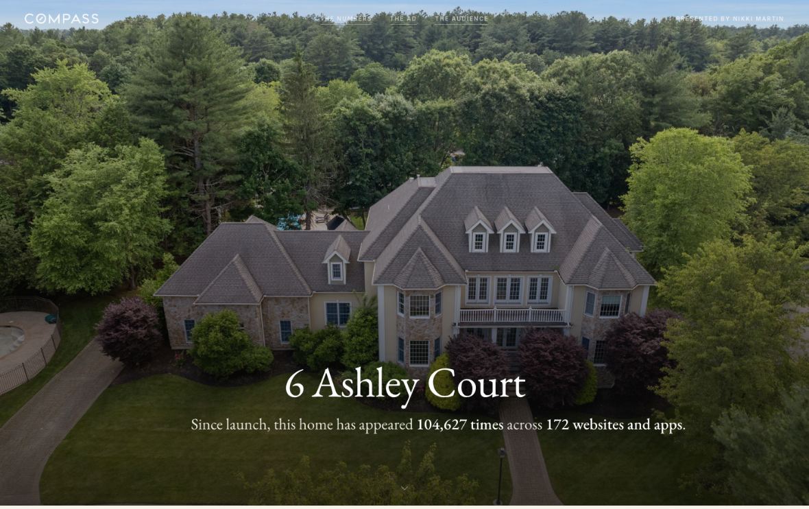 The live Traffic Report for 6 Ashley Court, Lynnfield, showing the home and how many times it has appeared across websites and apps
